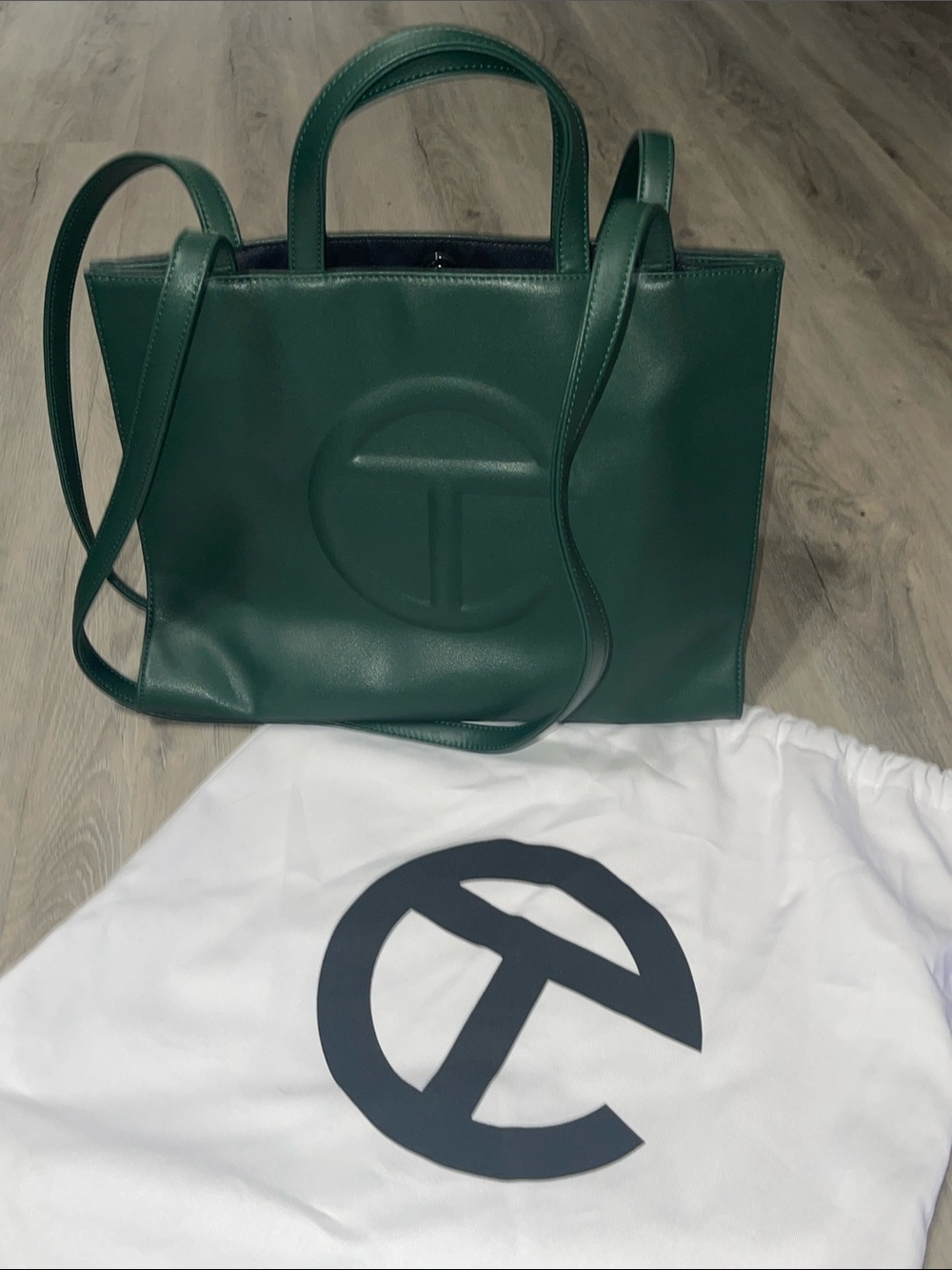 Tory Burch Forest Green Embossed Logo Tote - Picture 6 of 6